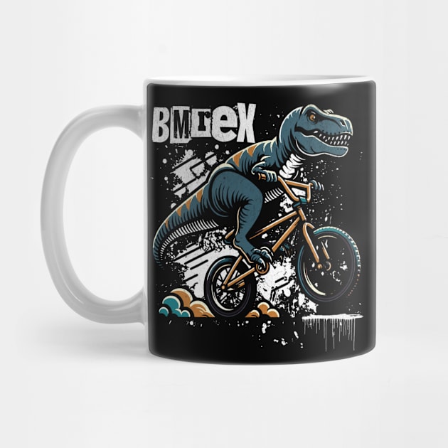 BM-reX T-Shirt: T-Rex Riding BMX - Dinosaur Cyclist Humor Tee by Designed By Marty